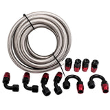 AN10 Fitting Stainless Steel Nylon Braided Oil Fuel Hose Line Kit 16.4FT/5M