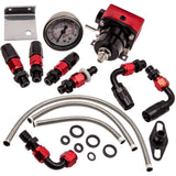 Universal Adjustable Fuel Pressure Regulator Kit + 100psi Gauge -6AN Black andRed