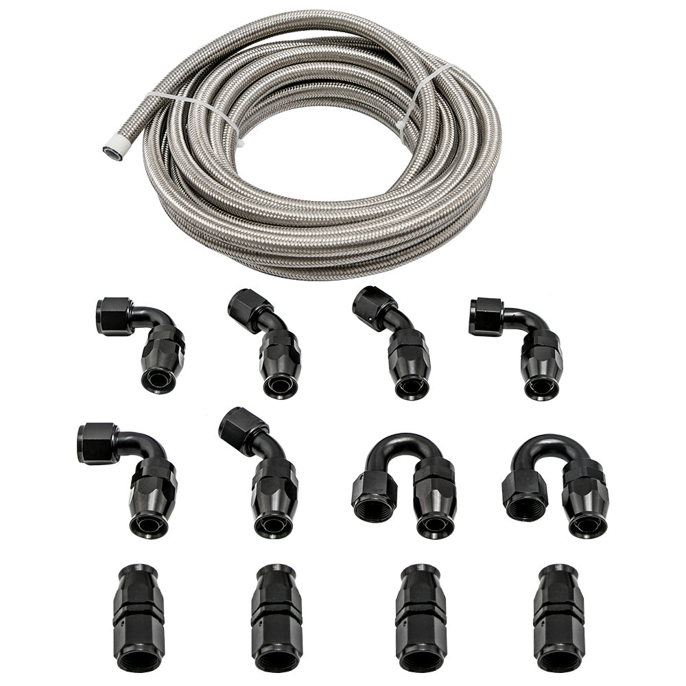 10AN -10ANFuel Line 30FT Black 12 Fittings Hose Kit Stainless