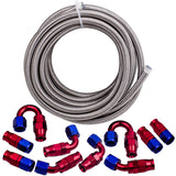 20FT 8AN AN8 PTFE Stainless Steel Braided Oil Gas Fuel Line + 10pcs Hose Kit